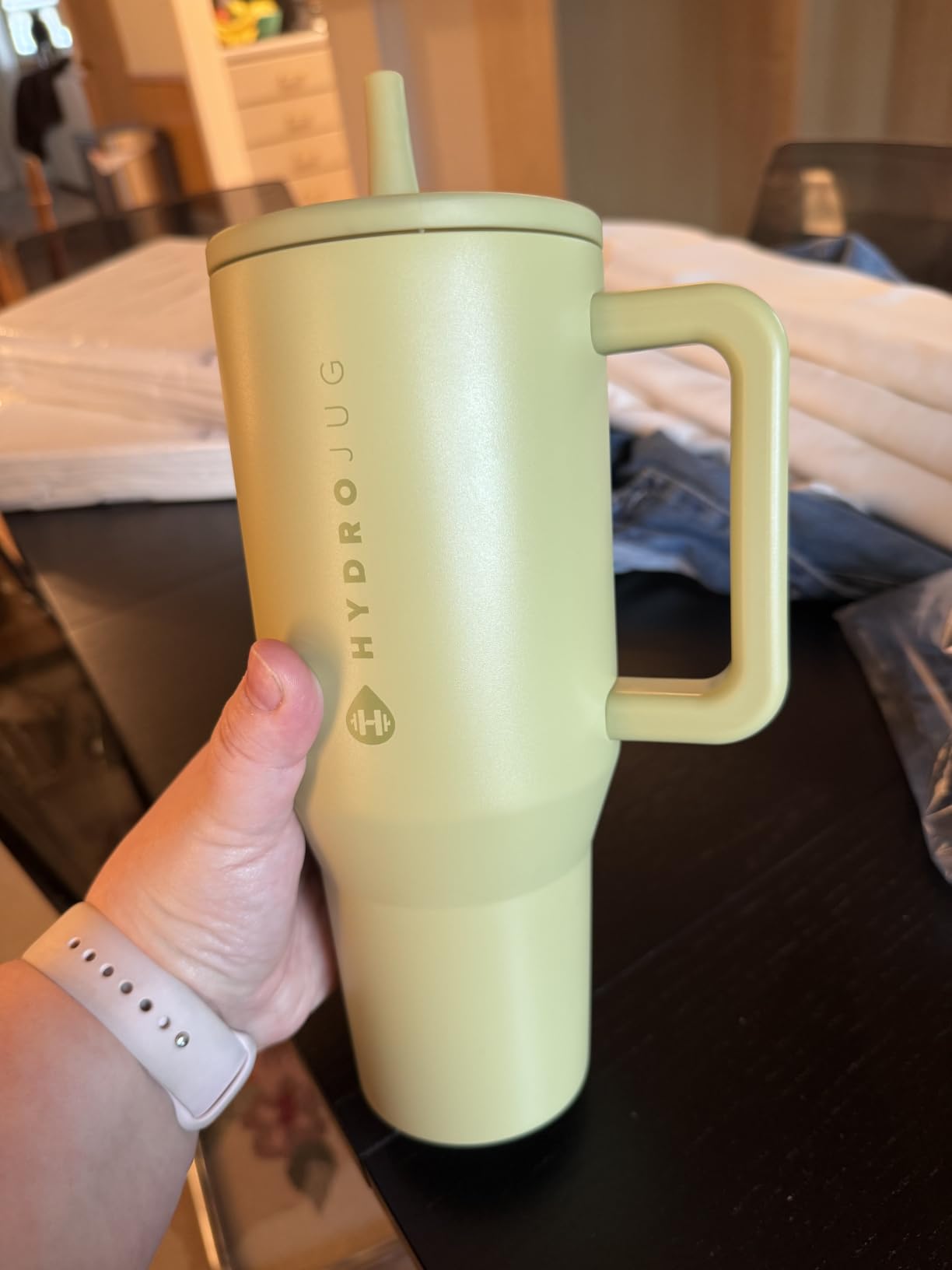 HydroJug Traveler 40oz, Insulated Tumbler with Handle & Straw, Sage | Triple wall insulated, flip straw lid, leak-resistant, stainless steel, cup holder friendly, BPA-free, dishwasher safe customer photo 1