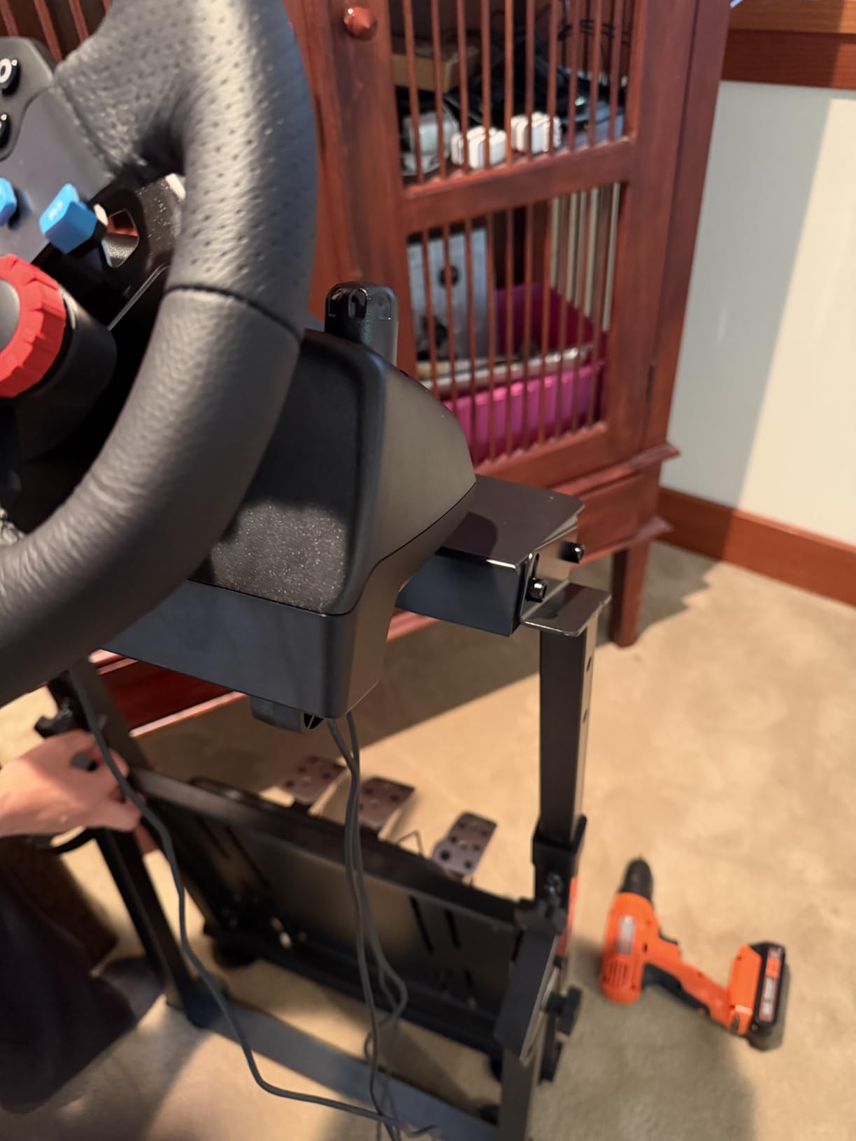 GTPLAYER Sim Racing Wheel Stand Simulator Cockpit Wheel Stand Racing Steering Shifter Mount fit for Logitech G25 G27 G29 G920 G923 Thrustmaster T330TS Gaming Stand Wheel Pedals NOT Included, Black customer photo 1