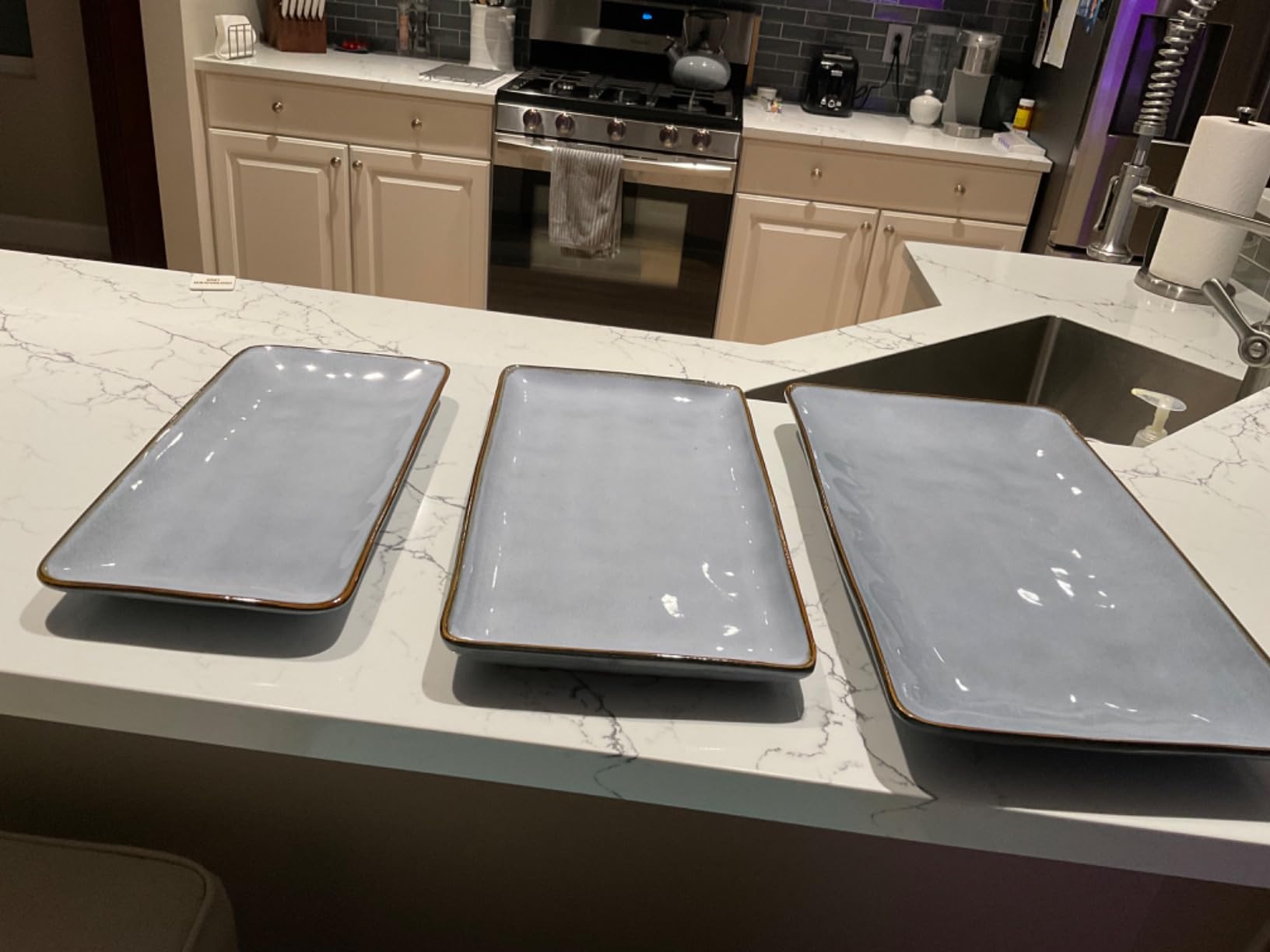 Famiware Serving Platters Set of 3 Sizes - Rectangular, Vanilla White | 15.67/14.1/12.6 Inch Fine Stoneware Serving Trays for Party, Entertaining for Food, Turkey, Cheese, Microwave Dishwasher Safe customer photo 2