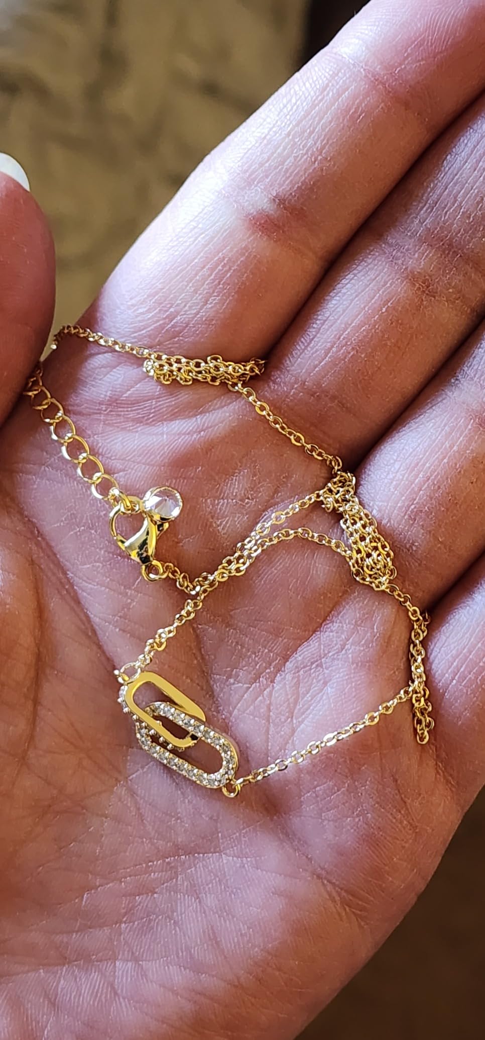 Freekiss Pendant Necklace for Women - Dainty 14K Plated Paperclip Choker | Hypoallergenic Diamond Necklace, Cute Open Oval Pendant Non Tarnish Waterproof Minimalist Chain Jewelry Gifts for Women customer photo 1