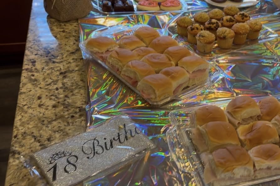 3 Pack Plastic Serving Trays for Party - Gold Serving Tray 8 x 11 Inch - Heavy Duty Dessert Trays for Food - Rectangular Party Serving Trays for Entertaining - Clear Cookie Platters customer photo 2