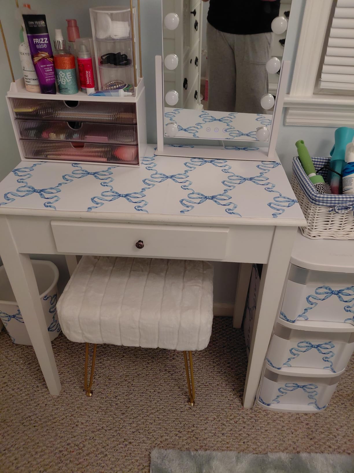 IBUYKE Vanity Chair with Storage, Faux Fur Footrest Ottoman, White LG-50W | Small Side Table Vanity Stool Makeup Room Bedroom Anti-Slip Feet customer photo 1