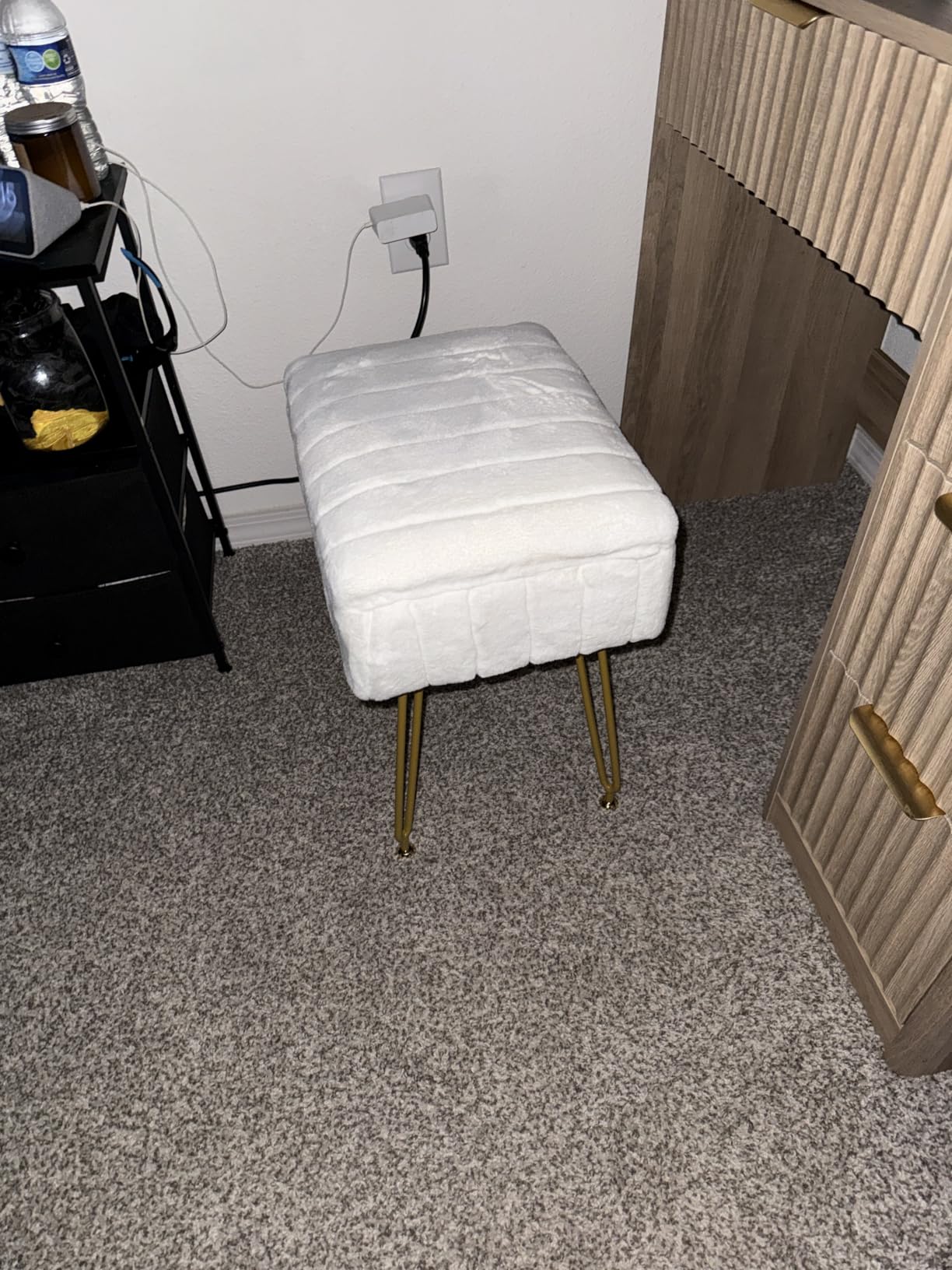 IBUYKE Vanity Chair with Storage, Faux Fur Footrest Ottoman, White LG-50W | Small Side Table Vanity Stool Makeup Room Bedroom Anti-Slip Feet customer photo 2