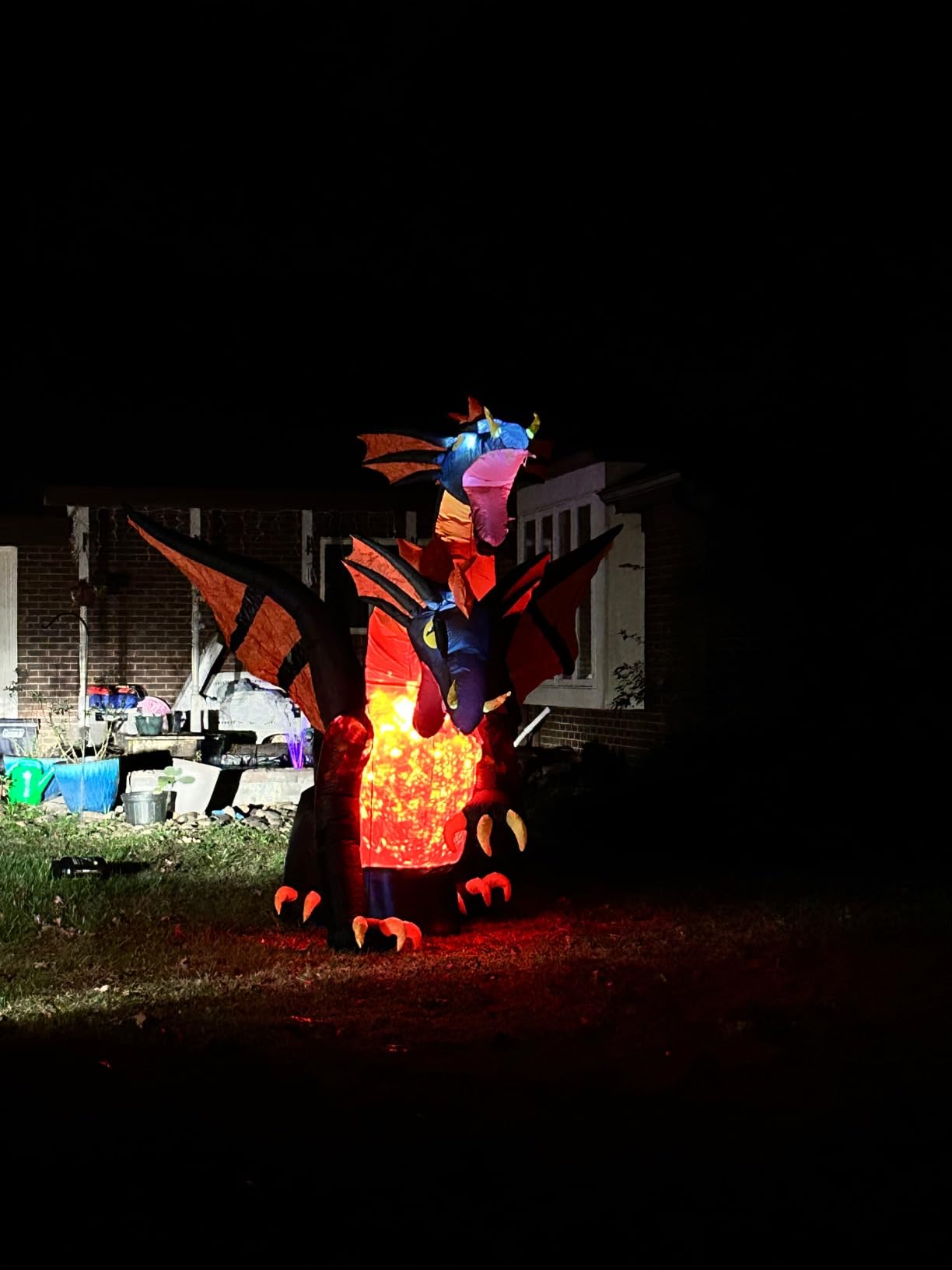 12 FT Halloween Inflatables Spider Outdoor Decorations, Giant Blow Up Spider with Flame Lights & Red Glowing Eyes, Large Crawling Green Spider Props for Halloween Party Yard Garden Lawn Roof Decor customer photo 1