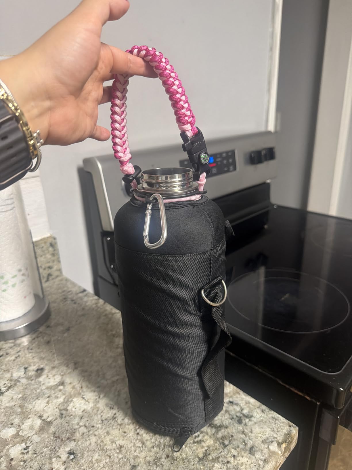 RAYMYLO Insulated Water Bottle 40 oz, Triple Wall Vacuum Stainless Steel, Cold for 36Hrs, Hot for 18Hrs, Leak Proof & Non-BPA, Modern Water Flask Jug with Paracord Handle & Straw Spout Lids customer photo 2