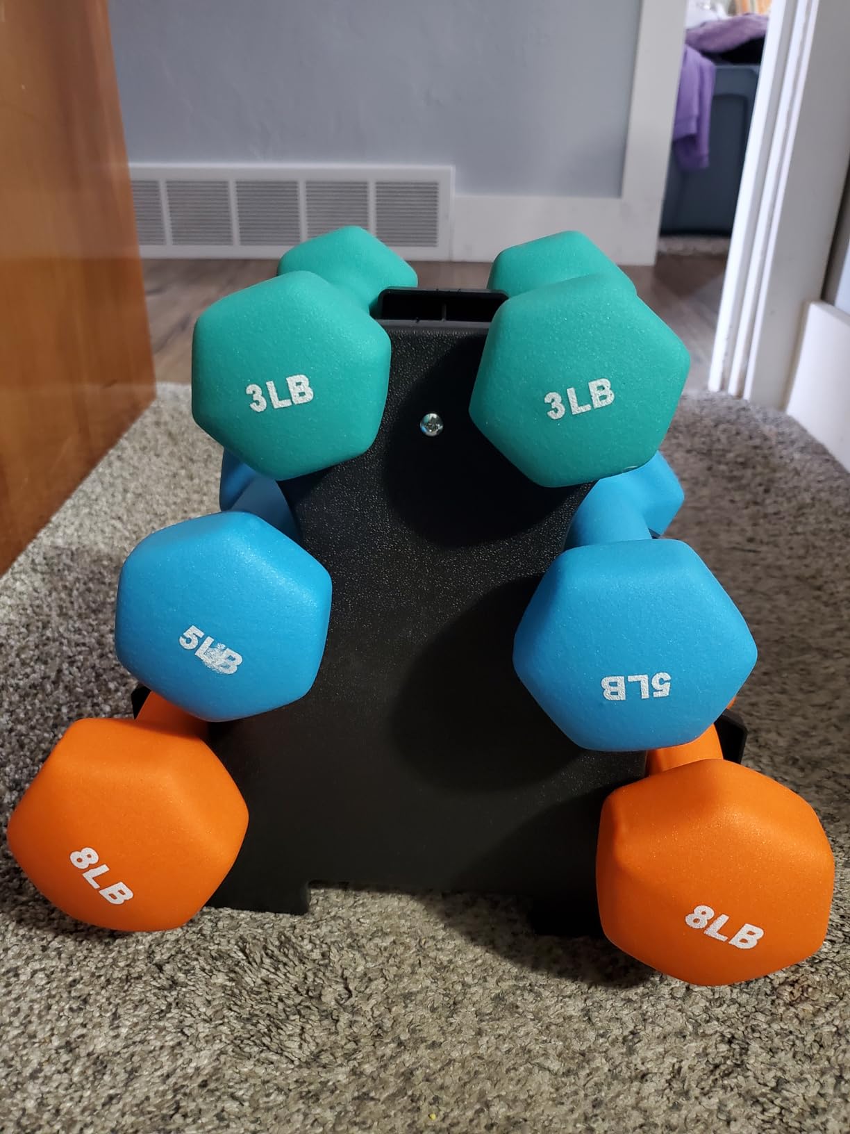 Fitvids Set of 6 Neoprene Dumbbell Hand Weights, Set with Rack: 3/5/8 Pairs customer photo 2