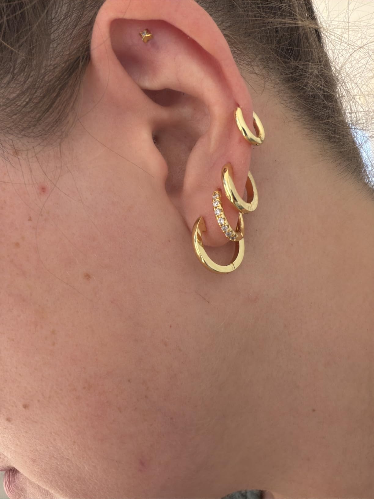 Small Gold Huggie Hoop Earrings Set for Women Men Hypoallergenic 14K Plated Stack Cartilage Earrings, Sterling Silver Multiple Piercing Lightweight Mini Thin Cute Dainty Trendy Jewelry Gifts for Women customer photo 2