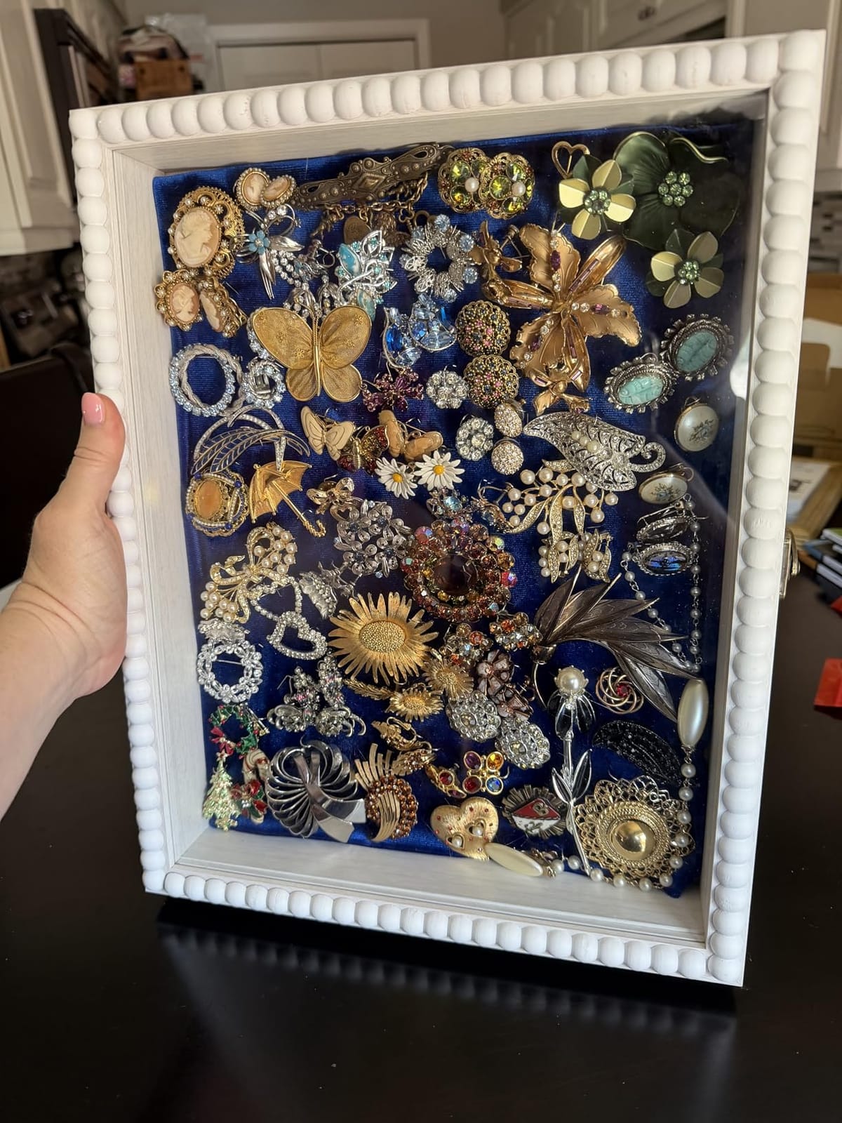 Love-KANKEI Deep Shadow Box Frame 11x14,Unique Solid Wood Beads Frame,White | Front-Opening Glass Door,Metal Latch-Lock,Assembly-Free,Tabletop & Wall-Mount,Memory Box,Gift,Display Photos,Awards,Medals customer photo 1