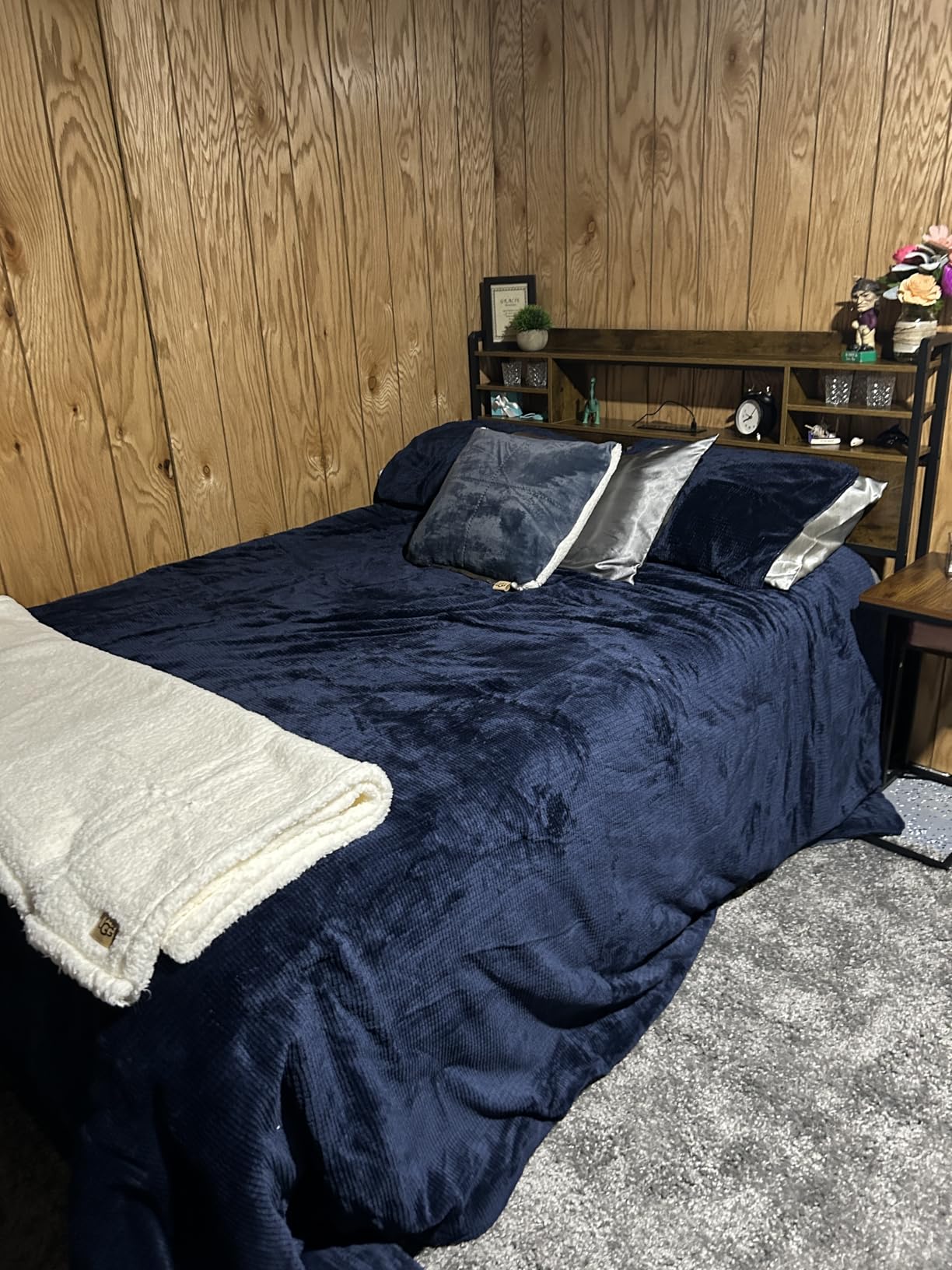 UGG Remina Queen Comforter Set with Blanket & Pillow, 5-Piece, Navy Blue | Fits Full & Queen Beds, Bed in a Bag Includes 1 Blanket, 2 Shams, 1 Pillow & 1 Reversible Comforter, Soft & Cozy, Washable customer photo 1