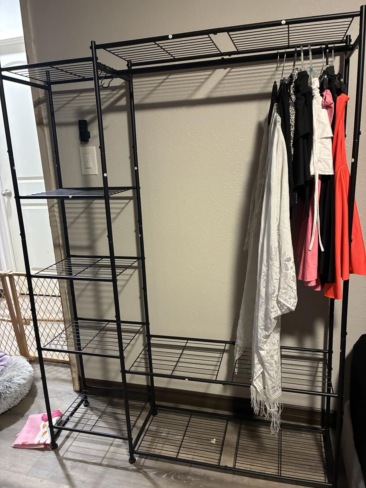HOMIDEC Wardrobe Closet, Portable Clothes Rack with 4 Tiers Shelves | Freestanding Closet Organizers and Storage System with Hanging Rod, Steel Clothing Rack Suitable for Cloakrooms, Bedrooms, Black customer photo 2