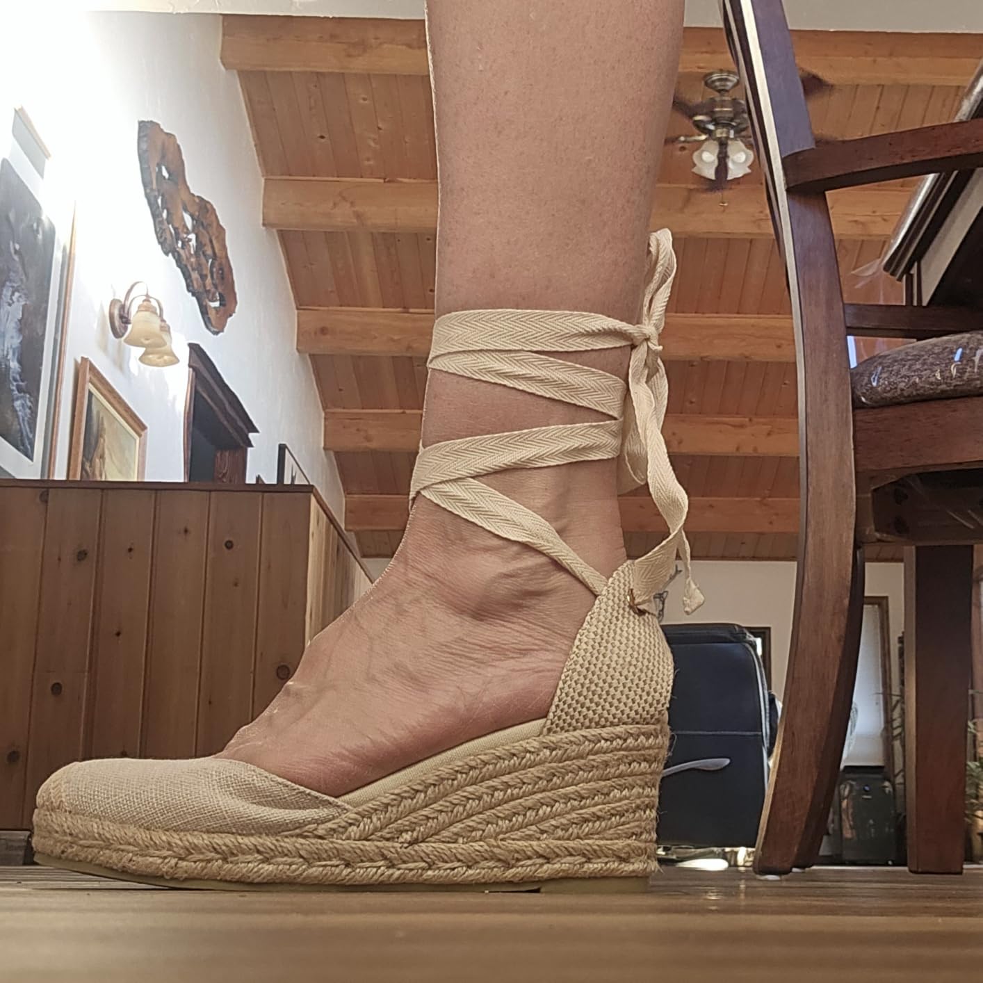 Women's Espadrille Platform Wedge Sandals Closed Toe Ankle Strap Lace up Summer Shoes customer photo 2