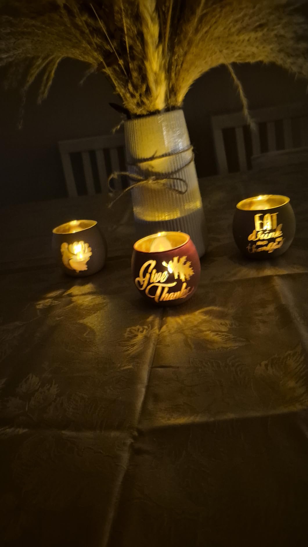 Thanksgiving Votive Candle Holder Set of 6 for Fall Table Centerpiece Decor | Engraved Glass Tealight Candle Holders for Autumn Table Settings, Indoor Outdoor Thanksgiving Table Decorations customer photo 1