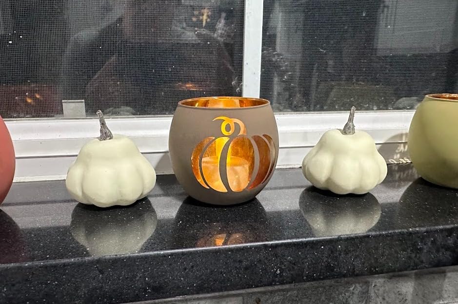 Thanksgiving Votive Candle Holder Set of 6 for Fall Table Centerpiece Decor | Engraved Glass Tealight Candle Holders for Autumn Table Settings, Indoor Outdoor Thanksgiving Table Decorations customer photo 2