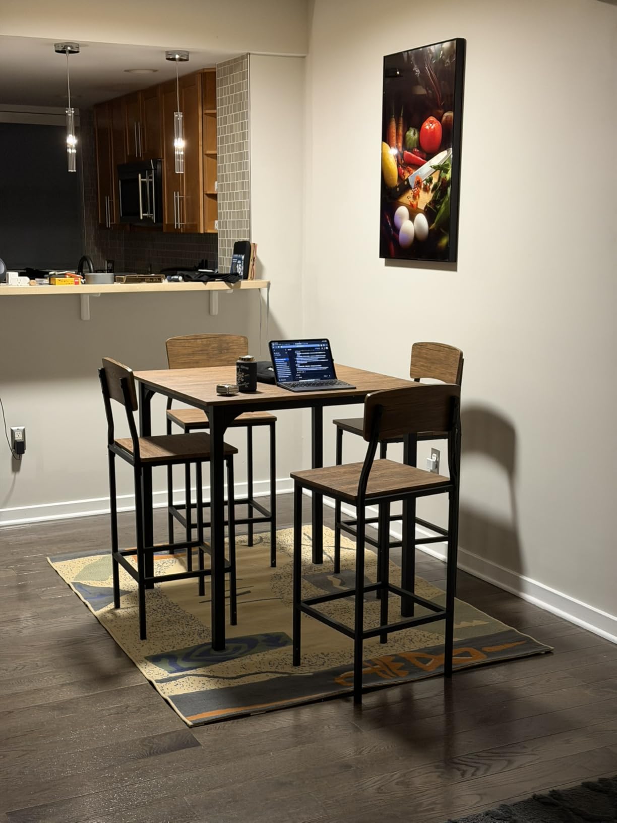 HOMCOM 5-Piece Counter Height Bar Table Square Dining Set for 4 Gray | Space-Saving Design, Square Kitchen Table Chairs Set, Metal Legs, Industrial, Footrest customer photo 1