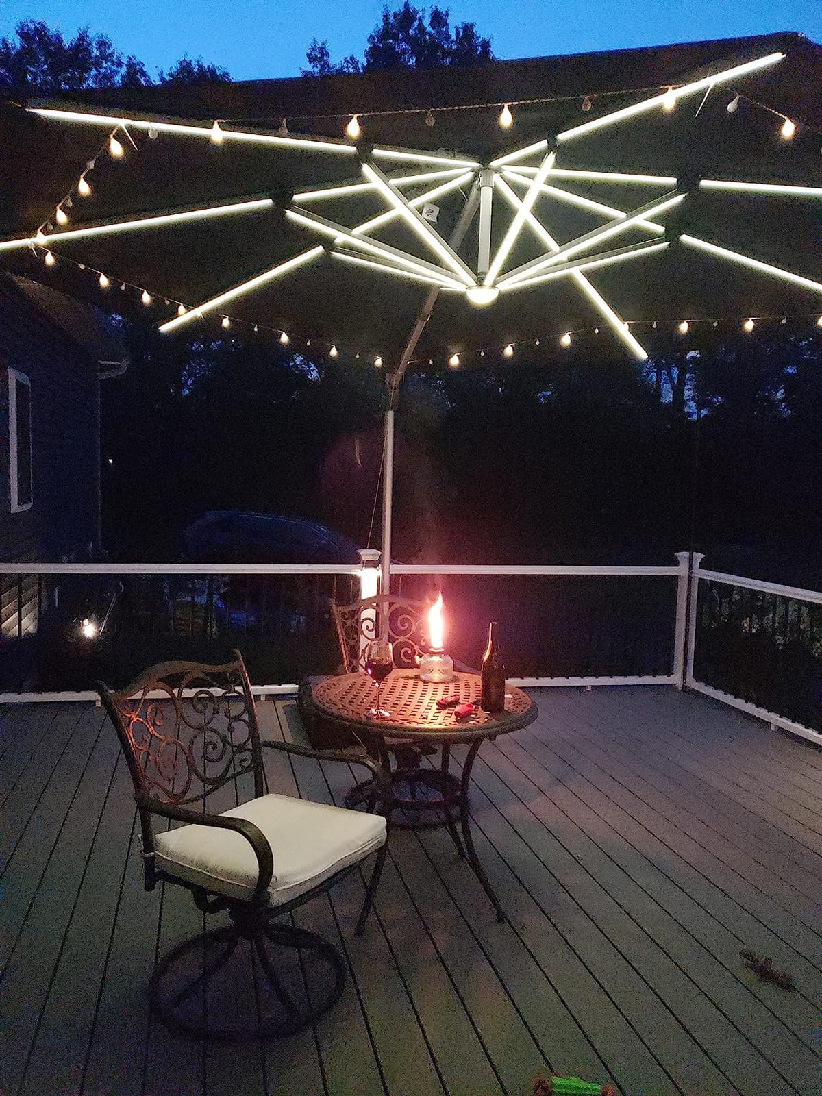 PURPLE LEAF Cantilever Umbrella 10' X 13' Double Top Solar LED Light, Beige customer photo 2