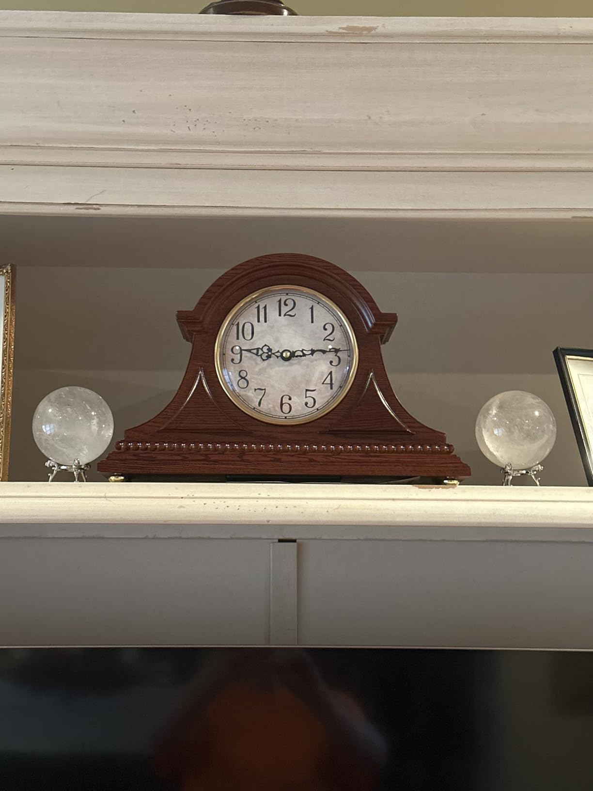 AYRELY Grandfather Mantel Clock with Hour/Quarter-Hour Chime, Elegant Wooden Frame, Table Clocks Battery Operated, Desk Shelf Vintage Clock for Living Room, Home Decor Gift customer photo 1