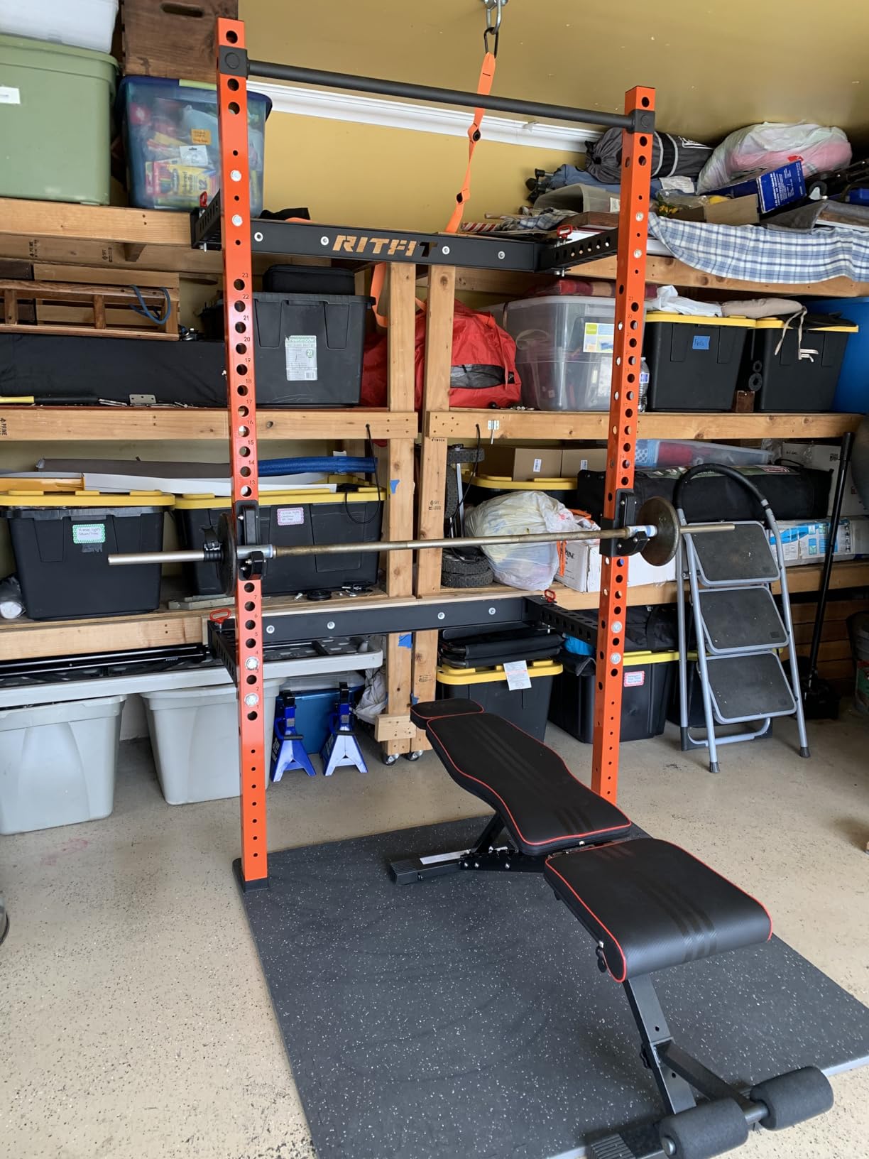 RitFit 2.36'' x 2.36'' Folding Squat Rack for Home Gym, Wall Mounted Squat Rack with Attachments customer photo 2