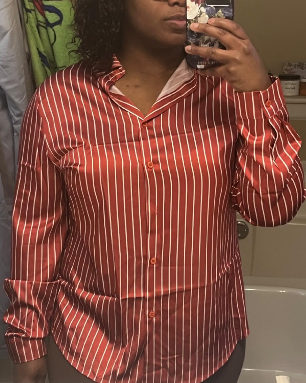 Womens Satin Button Down Shirt Business Casual Long Sleeve Silk Blouse Collared Curved Hem Slim Fit Office Work Tops customer photo 1