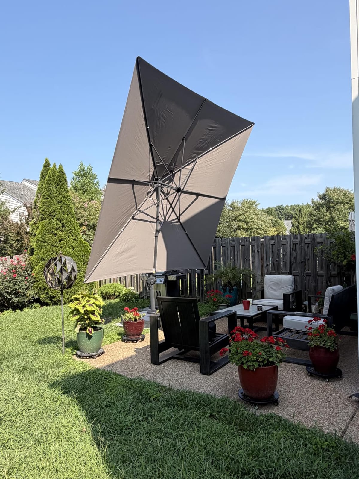 PURPLE LEAF Patio Umbrella 10' x 13' w/Base, Double Top, Pebble Grey customer photo 2