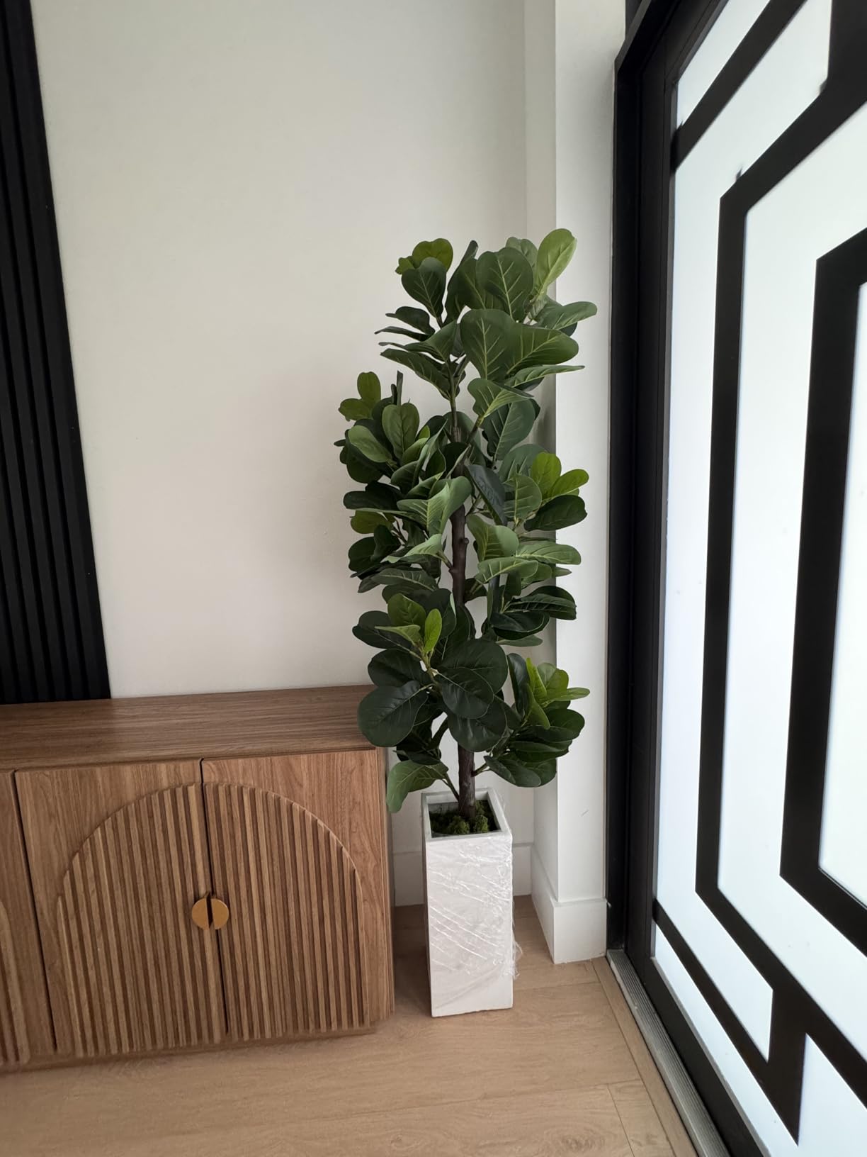 OXLLXO 7.3ft Artificial Fiddle Leaf Fig Tree (87in) with Plastic Nursery Pot Faux Tree, Ficus Lyrata Fake Plant for Office House Farmhouse Living Room Home Decor (Indoor/Outdoor) customer photo 1