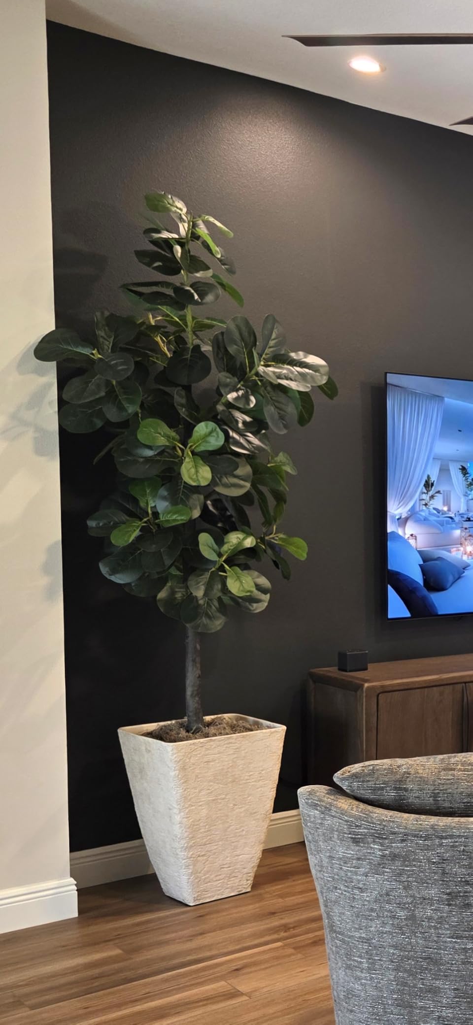 OXLLXO 7.3ft Artificial Fiddle Leaf Fig Tree (87in) with Plastic Nursery Pot Faux Tree, Ficus Lyrata Fake Plant for Office House Farmhouse Living Room Home Decor (Indoor/Outdoor) customer photo 2