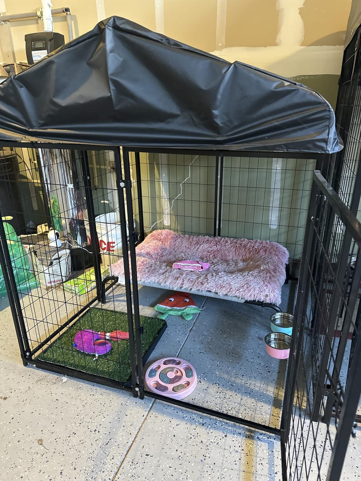 Dog Kennel Outside with Roof, 8'x6'x4' Outdoor Dog Kennel | Heavy-duty Welded Steel, UV-resistant Waterproof Roof, Dual Locks, Dog Crate Playpen with Ground Stake for Large Dogs customer photo 1