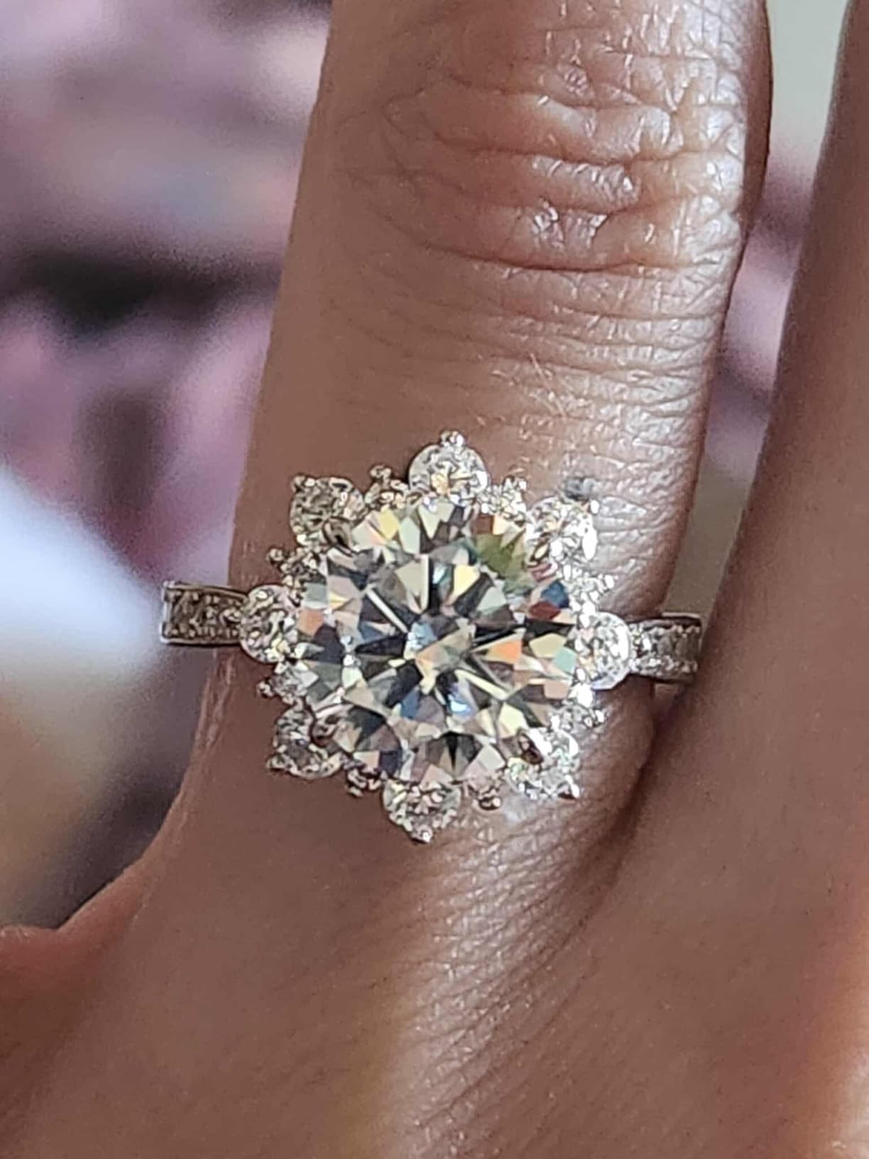 Flower Moissanite Engagement Rings for Women,925 Sterling Silver Engagement Ring with 18K White Gold Plated,D Color VVS1 Wedding Bands Moissanite Halo Rings 0.5/1.5/2/3CT customer photo 2
