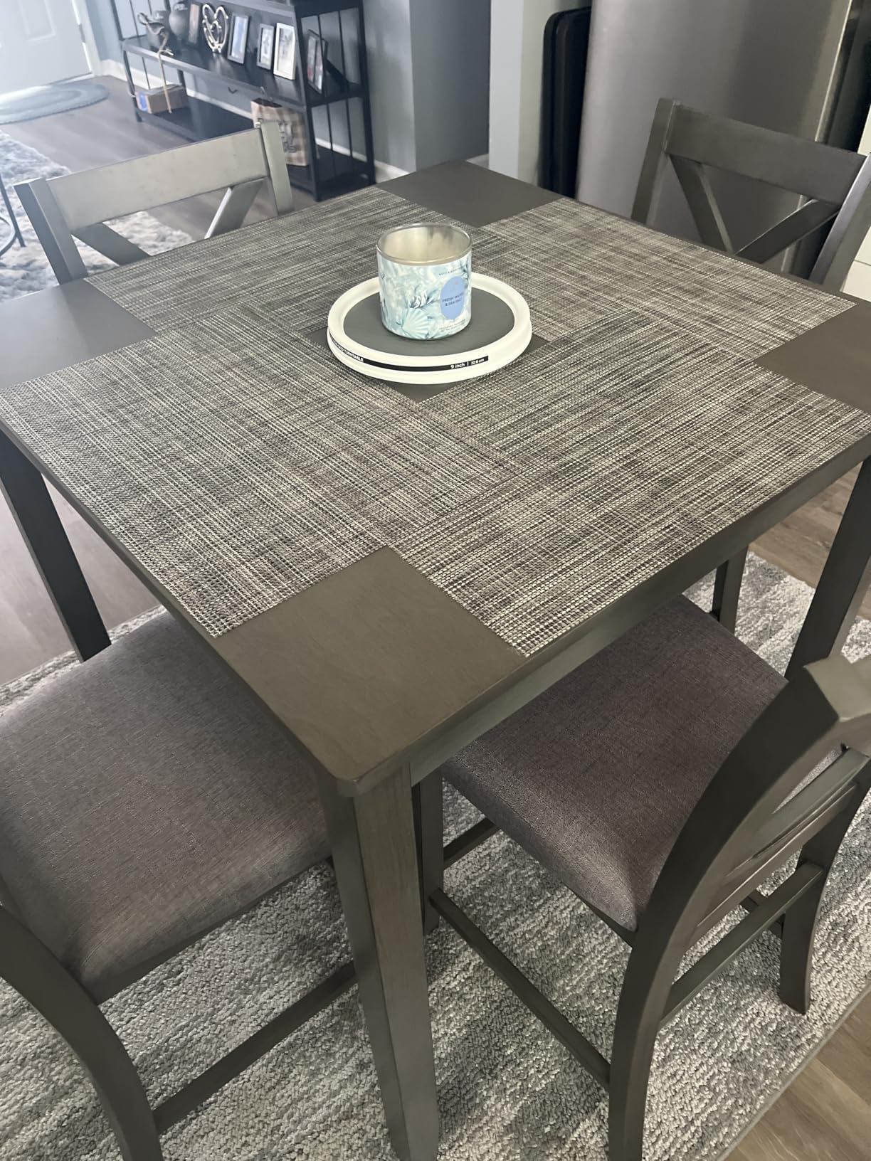 LUMISOL 5-Piece Solid Wood Table Set for 4, Farmhouse Counter Height Kitchen Dining Table Set with 4 Upholstered Chairs for Kitchen, Dining Room, Home Bar, Grey customer photo 1