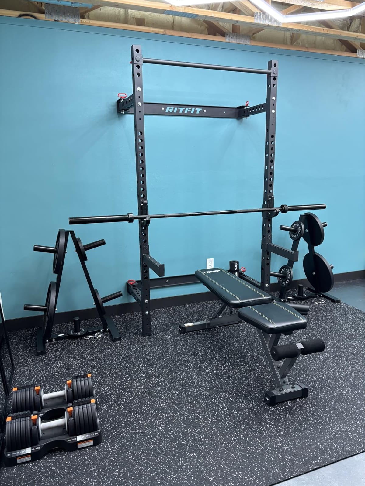 RitFit 2.36'' x 2.36'' Folding Squat Rack for Home Gym, Wall Mounted Squat Rack with Attachments customer photo 2
