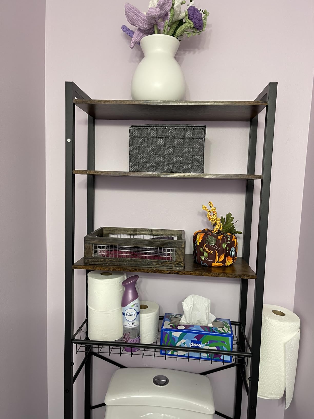 Kalrin Over-The-Toilet Storage Rack, 4-Tier Bathroom Organizer Shelf Over Toilet with Adjustable Shelf and Basket, Freestanding Space Saver Bathroom Shelves Above Toilet for Room (Vintage Brown) customer photo 2
