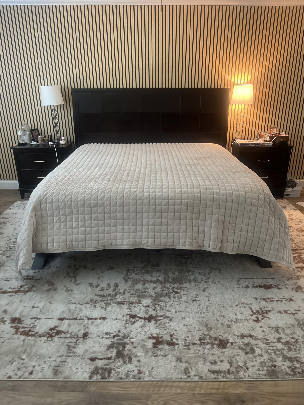 RECYCO Channel Box Stitch Velvet Quilt Set, King Size, Beige | Ultra Soft Lightweight Velvet Comforter, Luxury Oversized Bedspread Coverlet, Quilted Bedding Set for All Season with 2 Shams customer photo 1