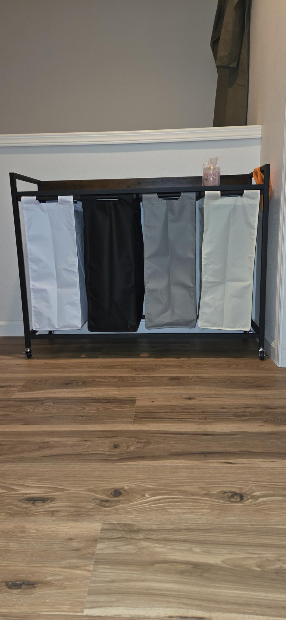 Herture Laundry Hamper with Shelf, Laundry Basket 4 Section, Laundry Sorter with Pull-Out Removable Large 4 Color Bags and Movable Wheels, Metal Frame, 4 x 15.87 Gallons (60L), Rustic Brown PF07XLN customer photo 1