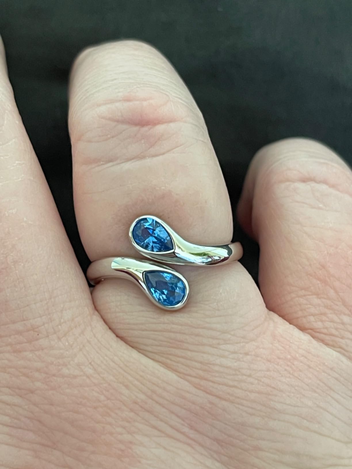 Bestyle Silver Birthstone Ring for Women, Dainty Sterling Silver Teardrop Ring Open Adjustable Band Ring, Love Statement TOI et Moi Ring Promise Ring for Her customer photo 2
