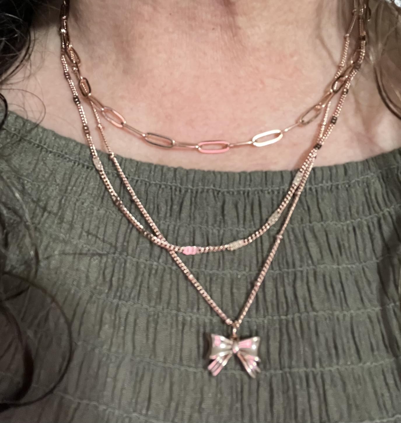 Poxtex Layered Gold Necklaces for Women, Stackable Dainty 14K Gold Silver Plated Trendy Simple Heart Diamond Cross Bow Circle Pendant Paperclip Choker Dot Chain Necklace,Jewelry Set Gifts for Women customer photo 1