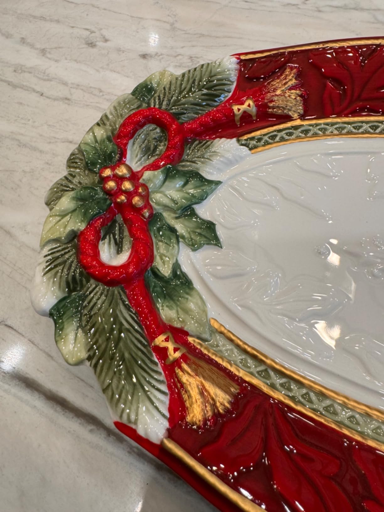 Fitz and Floyd Holiday Home Poinsettia Trim Serving Platter, 13.5 inch, Red customer photo 1