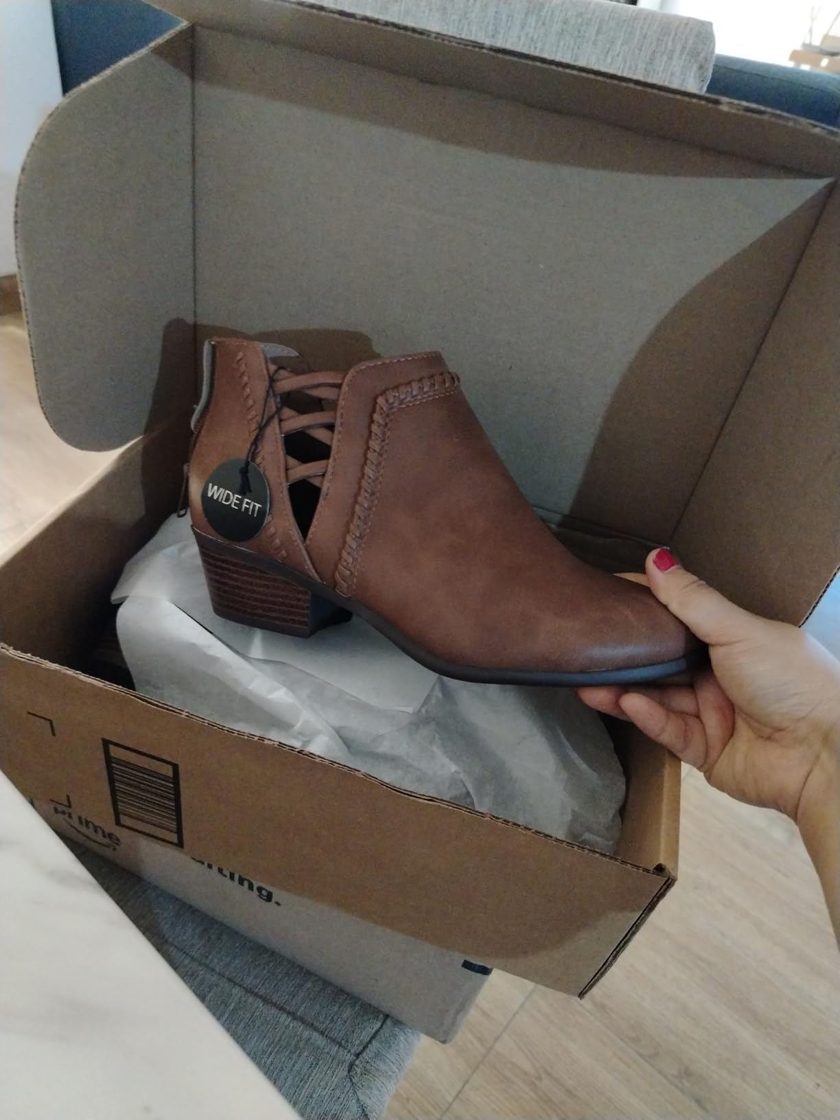 Soda Sincere Women's Low Ankle Heel Bootie with Elastic Cross Straps (Wide Fit Available) customer photo 1