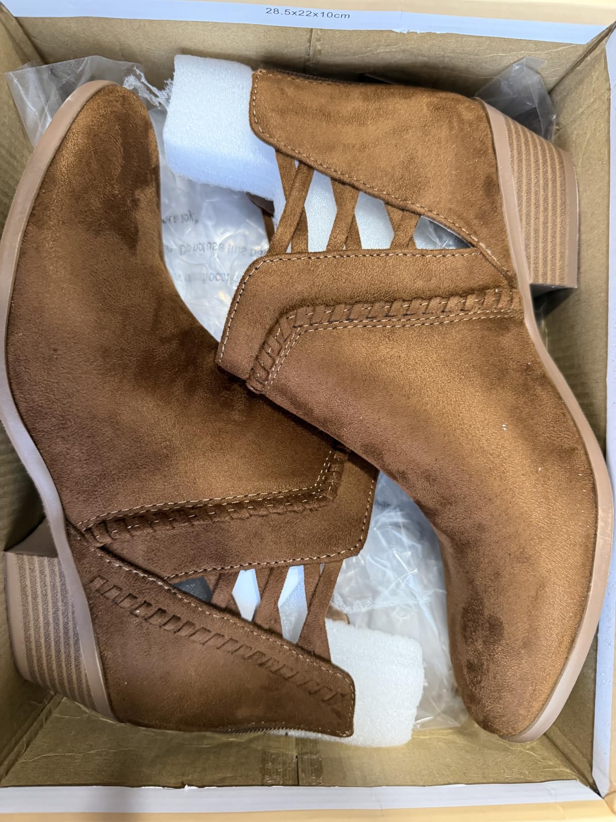 Soda Sincere Women's Low Ankle Heel Bootie with Elastic Cross Straps (Wide Fit Available) customer photo 2
