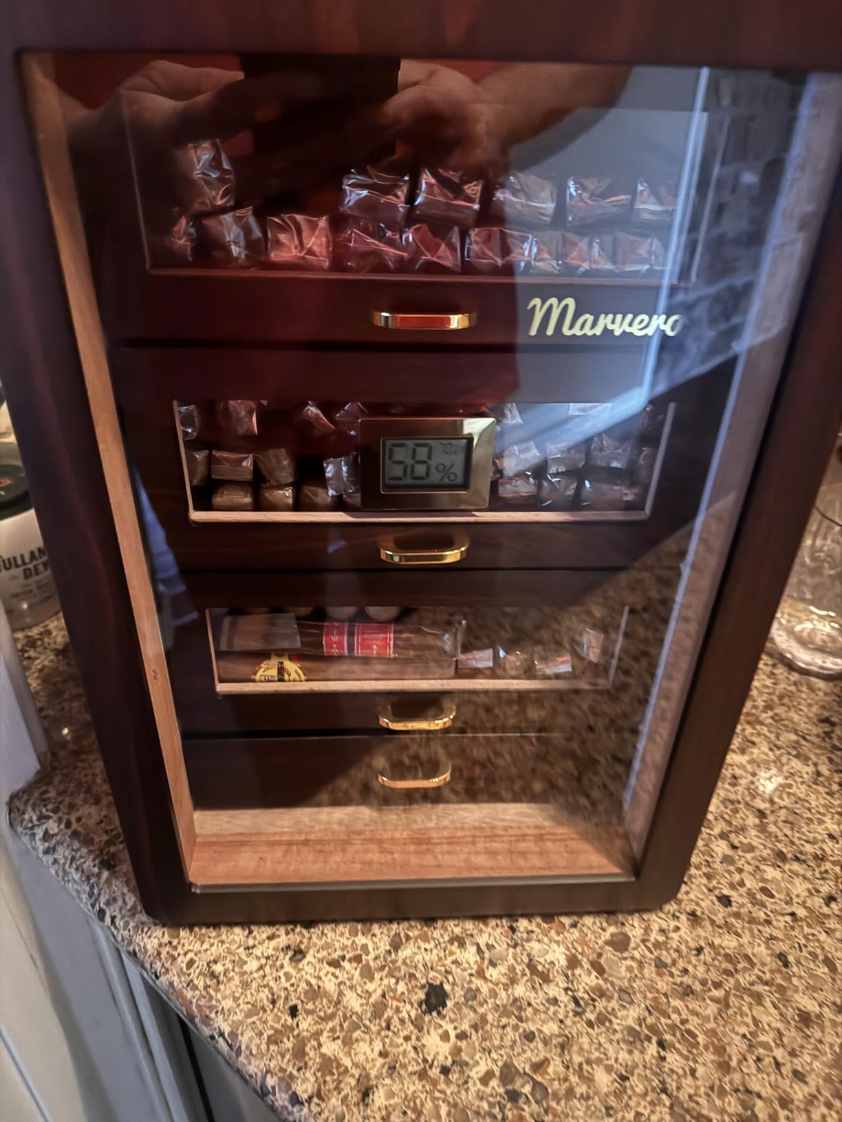 200-Count Ebony Cigar Humidor Cabinet with Digital Hygrometer, LED - 4 Cedar Drawers, Triple-Sided Light, Humidifier and Humidity Packs Included customer photo 1