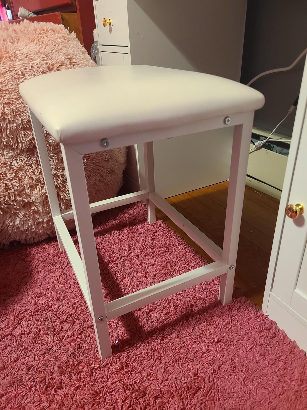 Small Vanity Stool, Cute Vanity Stools with Cushion, White Makeup Vanity Chair for Small Spaces, Living Room, Bedroom, Bathroom, Entryway, Ottoman Foot Rest for Couch Sillas Modern customer photo 2