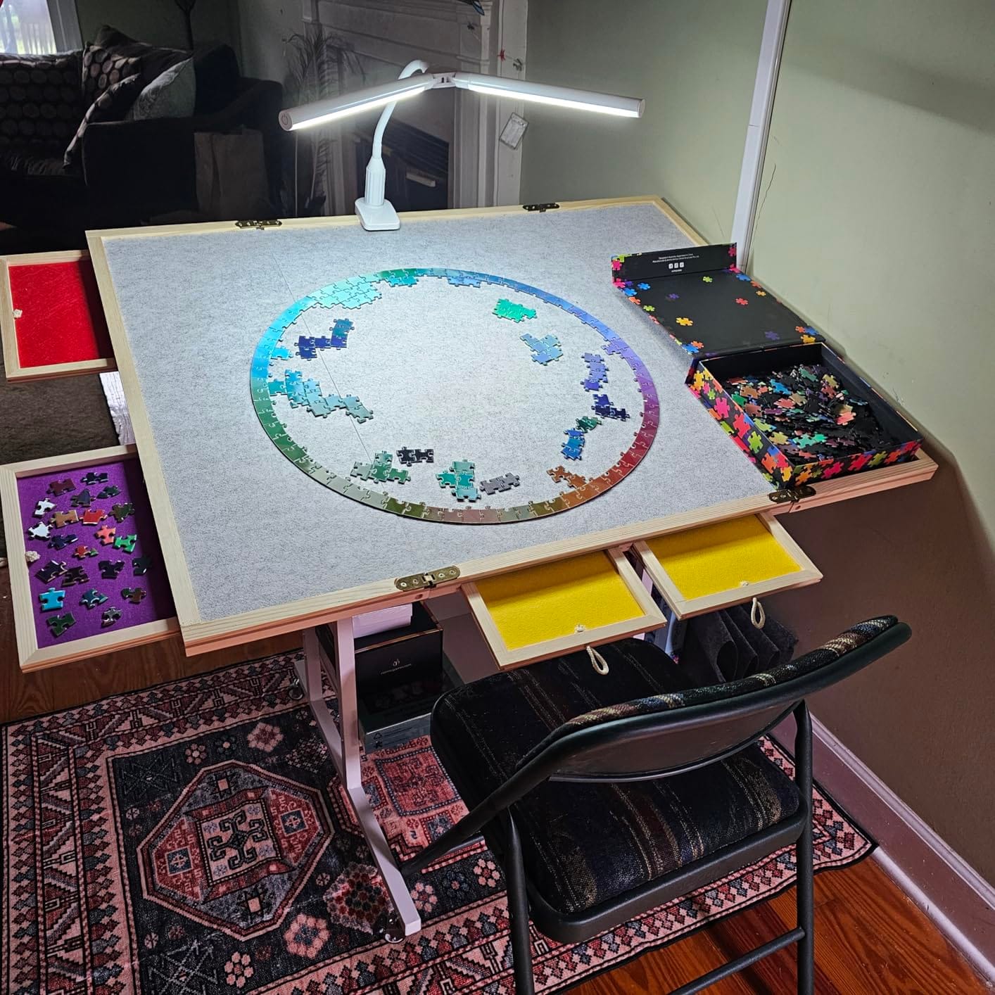 Becko US 2000 Piece Tilting & Foldable Puzzle Table with 8 Drawers & Cover | Height & 5-Level Angle Adjustable, Large Ergonomic Jigsaw Board for Adults, Space-Saving Design, Relieves Neck & Back Pain customer photo 1