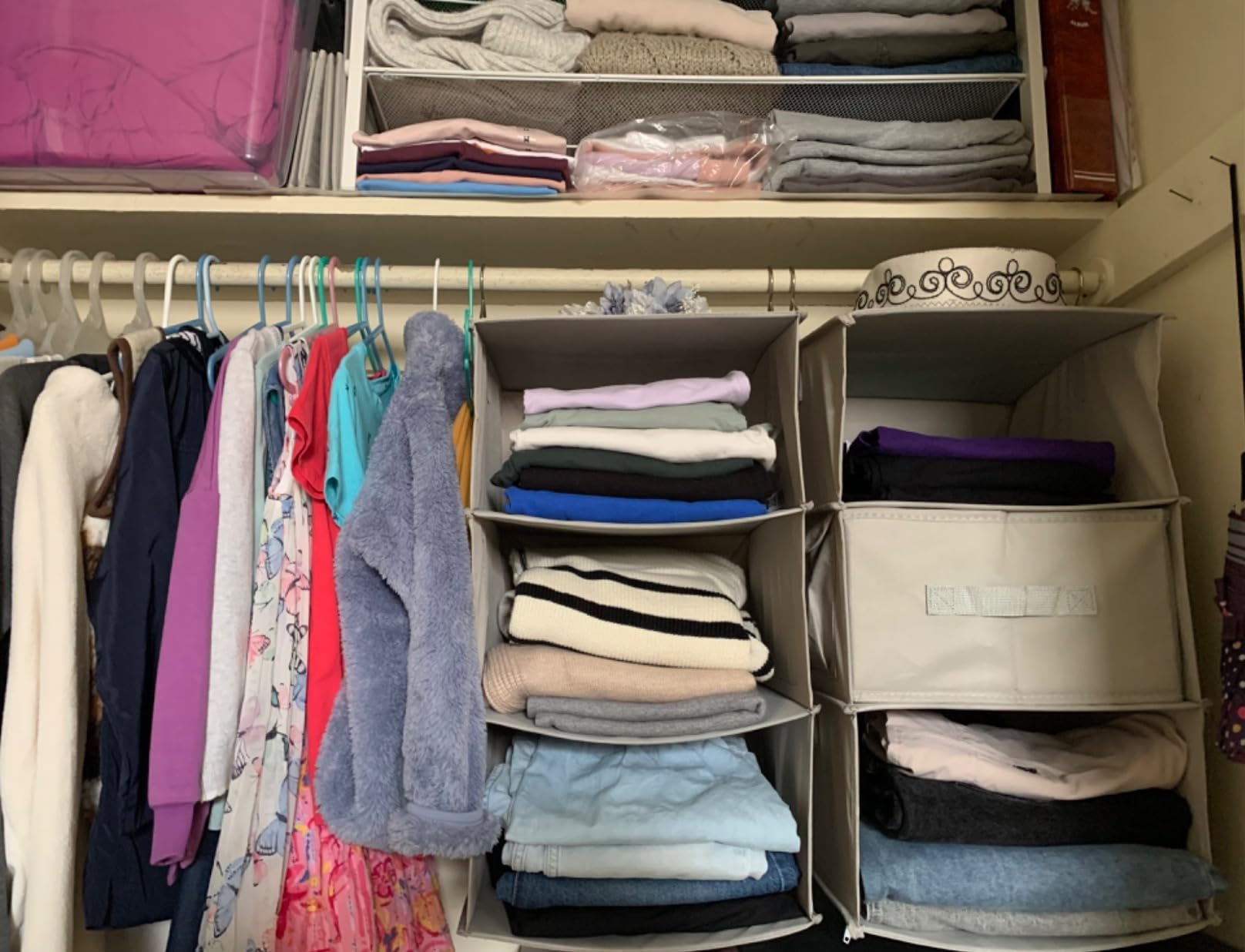 6-Shelf Hanging Closet Organizer with 3 Drawers, 2-in-1 Design, Beige customer photo 2