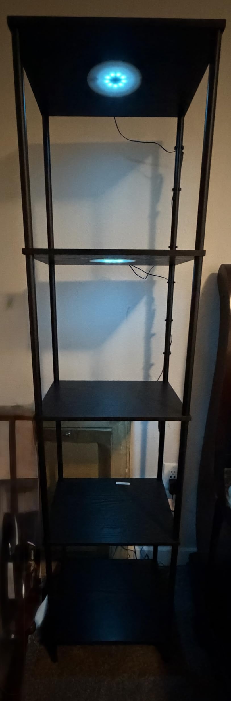 Display Shelf with RGBW Light, Color Changing Curio Cabinet Floor Lamp with Shelves Corner Standing Column Lamp Etagere Organizer Tower Nightstand Bookcase for Living Room Bedroom Office Décor Black customer photo 1