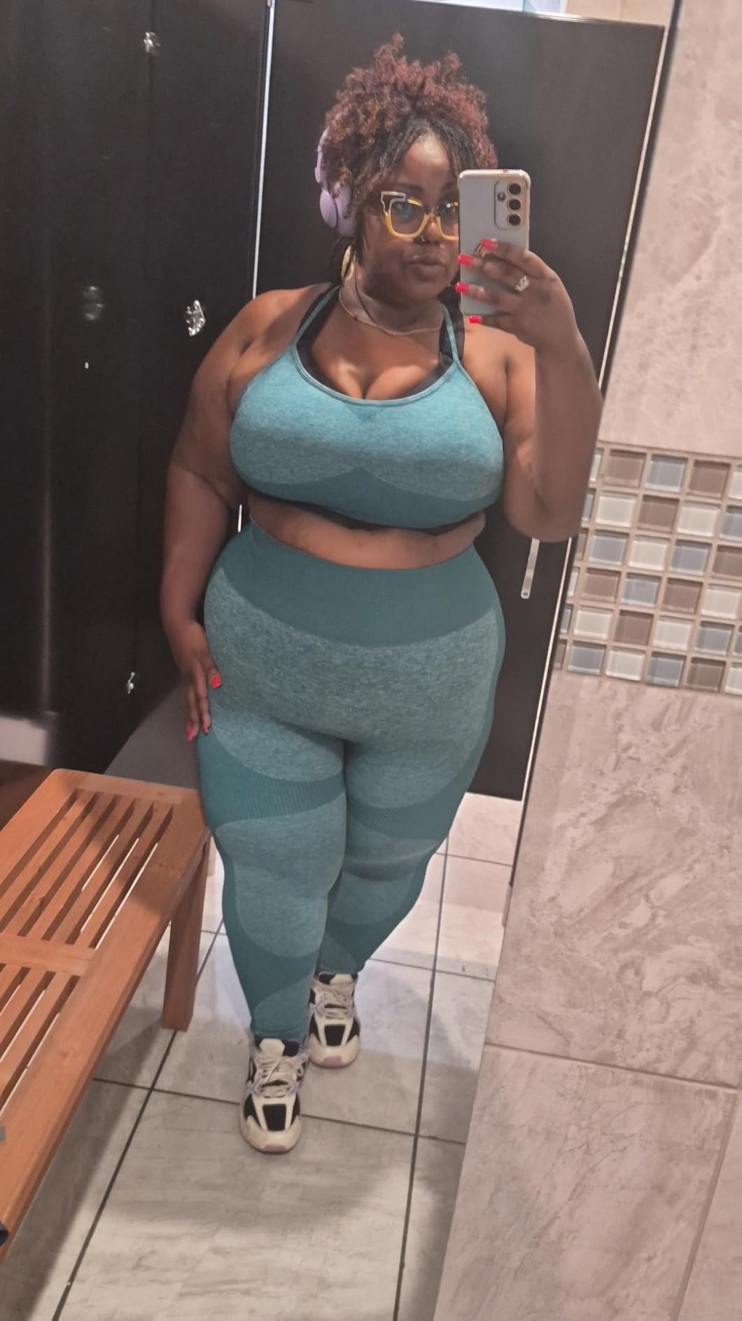 Womens Workout Sets 2 Piece Seamless Leggings Criss-Cross Sports Bra | Yoga Gym Pilates Outfits, Athletic Matching Set, Scoop Neck, Adjustable Cross Strap, Padded, High Waist, Activewear customer photo 2