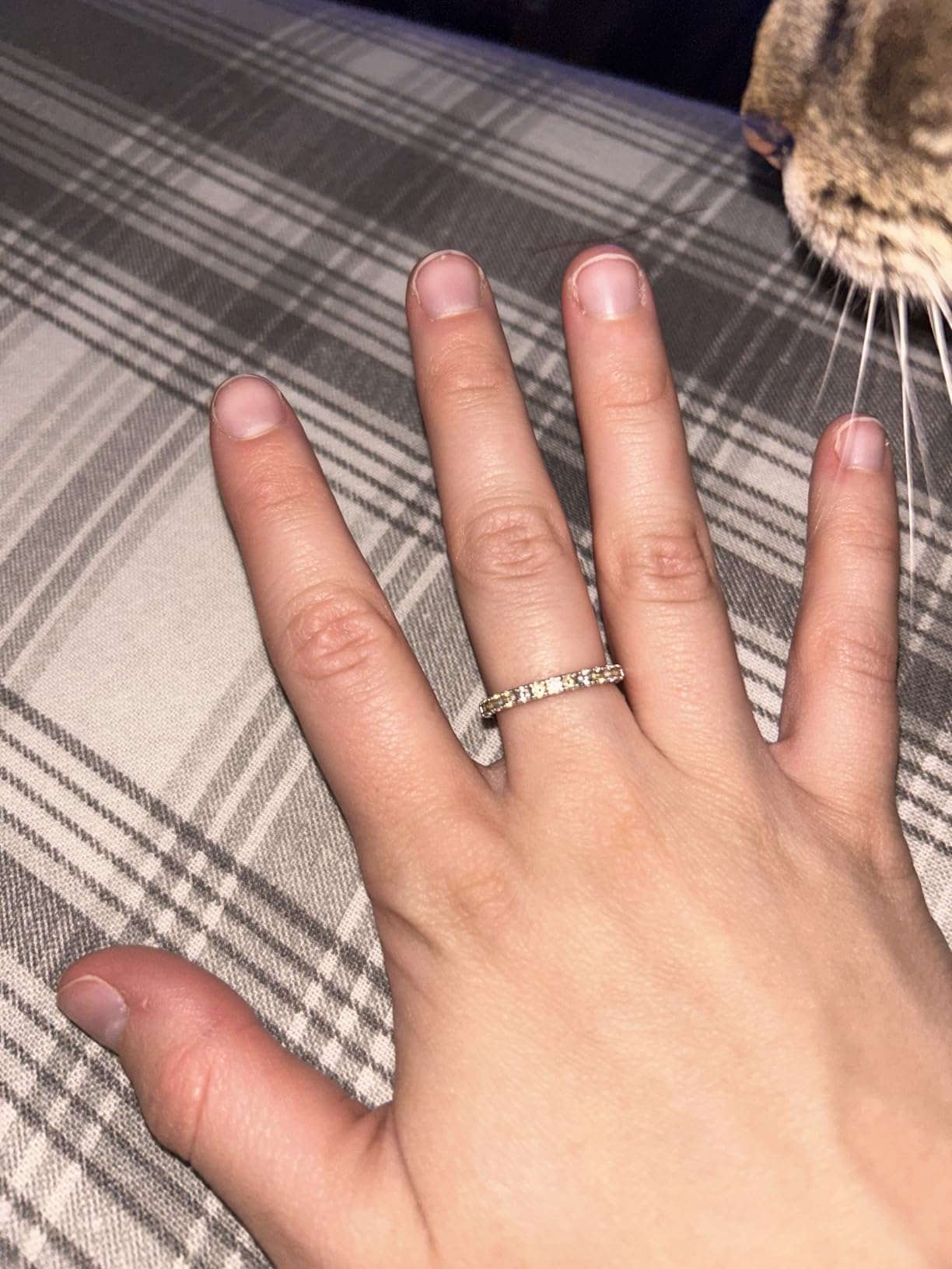 Birthstone Rings Eternity Band 925 Sterling Silver/Yellow Gold-Plated Created Gemstone Stackable Wedding Band 2.7mm Thin Half Eternity Rings for Women Size 6 to 10 customer photo 1