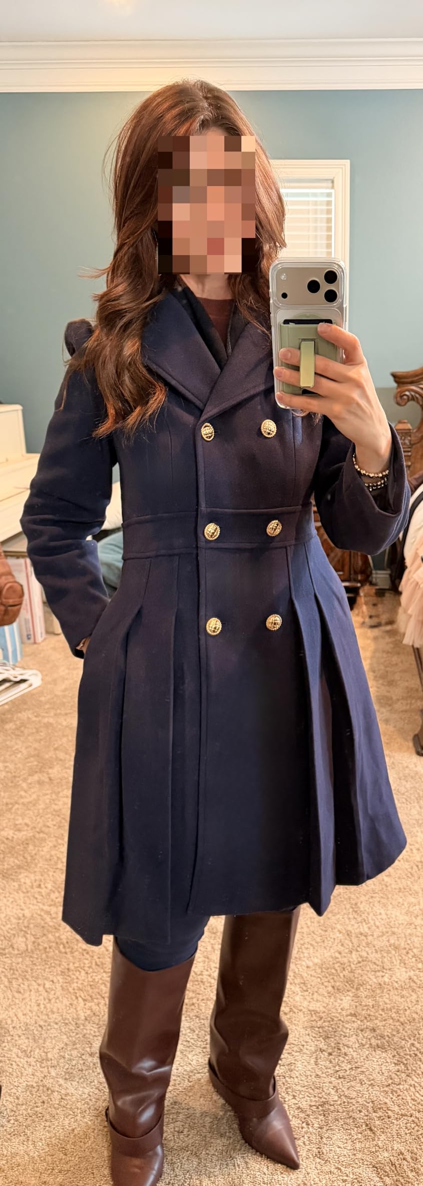 Women's Fashion Trench Coat Notch Lapel Double Breasted Thick A Line Pea Coats Jacket with Pockets customer photo 1