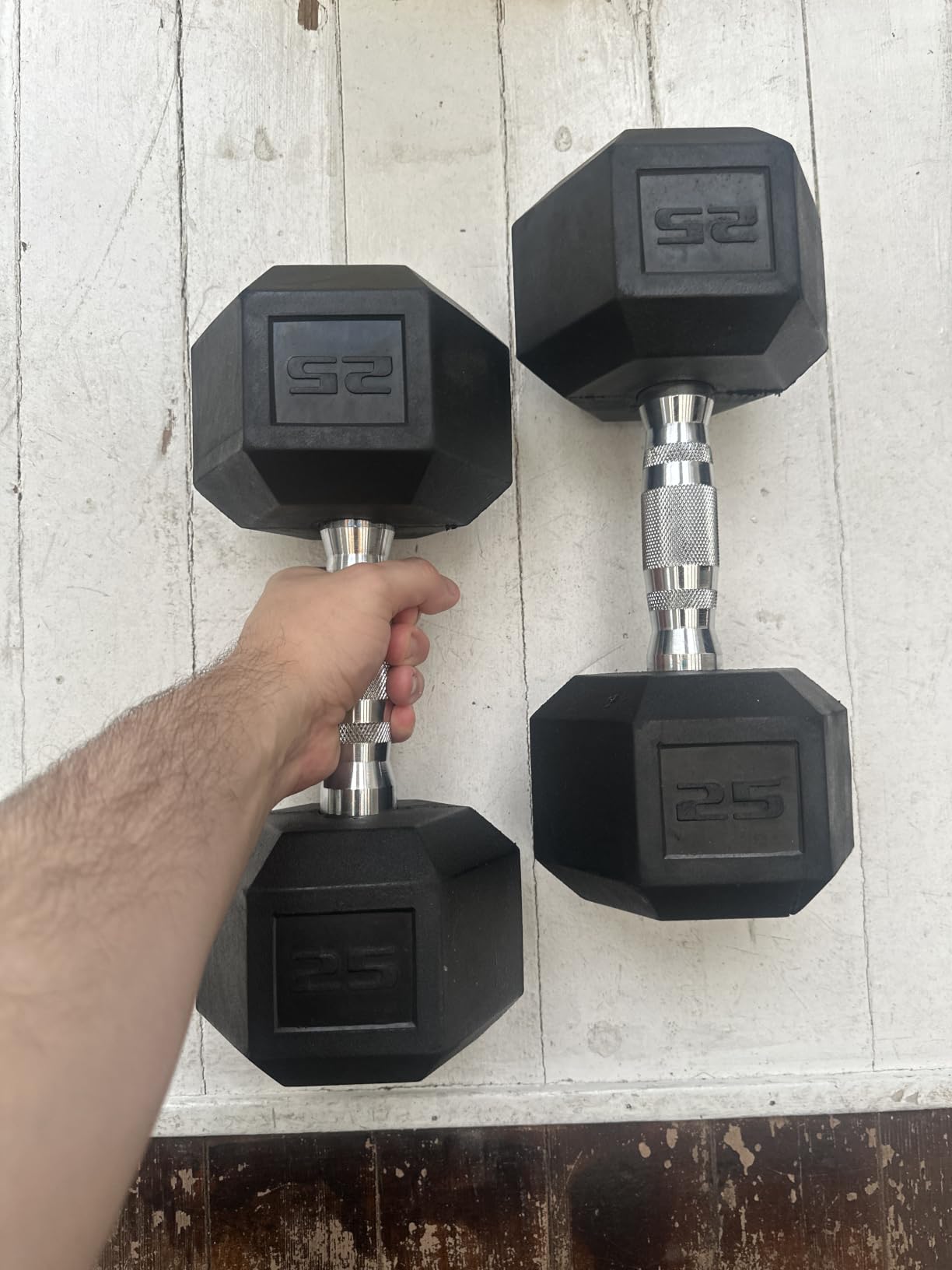 CAP Rubber Coated Dumbbell Weights, Free Weights for Home Gym Strength Training, Anti-Roll Hex Dumbbells with Black, Chrome & Comfort Grip Handles, Pairs & Sets customer photo 1