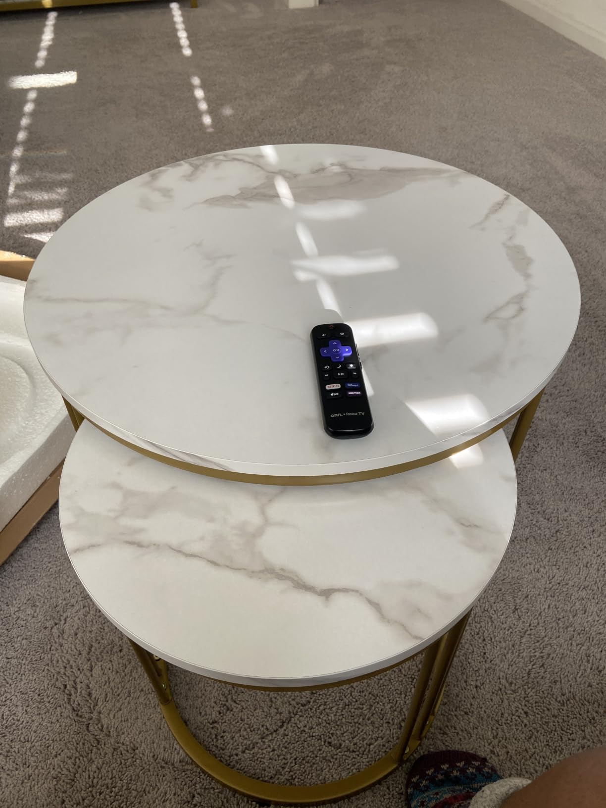 Coffee Table Faux Marble Nesting Table for Small Place 2 Sets Modern Furniture Living Room Sets End Side Table Night Stand for Bed Room Dining Room (White & Gold) customer photo 2