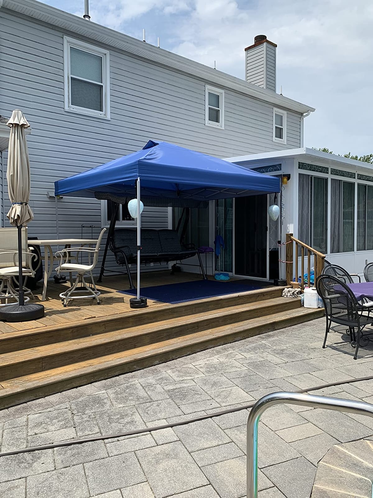CROWN SHADES 10x10 Pop Up Canopy Tent with One Push Setup, Grid Gray | Patented CenterLok, Easy Outdoor Sun Shade for Events, Parties, Camping - Gazebo with STO-N-Go Cover Bag, Silver-Coated Top customer photo 1
