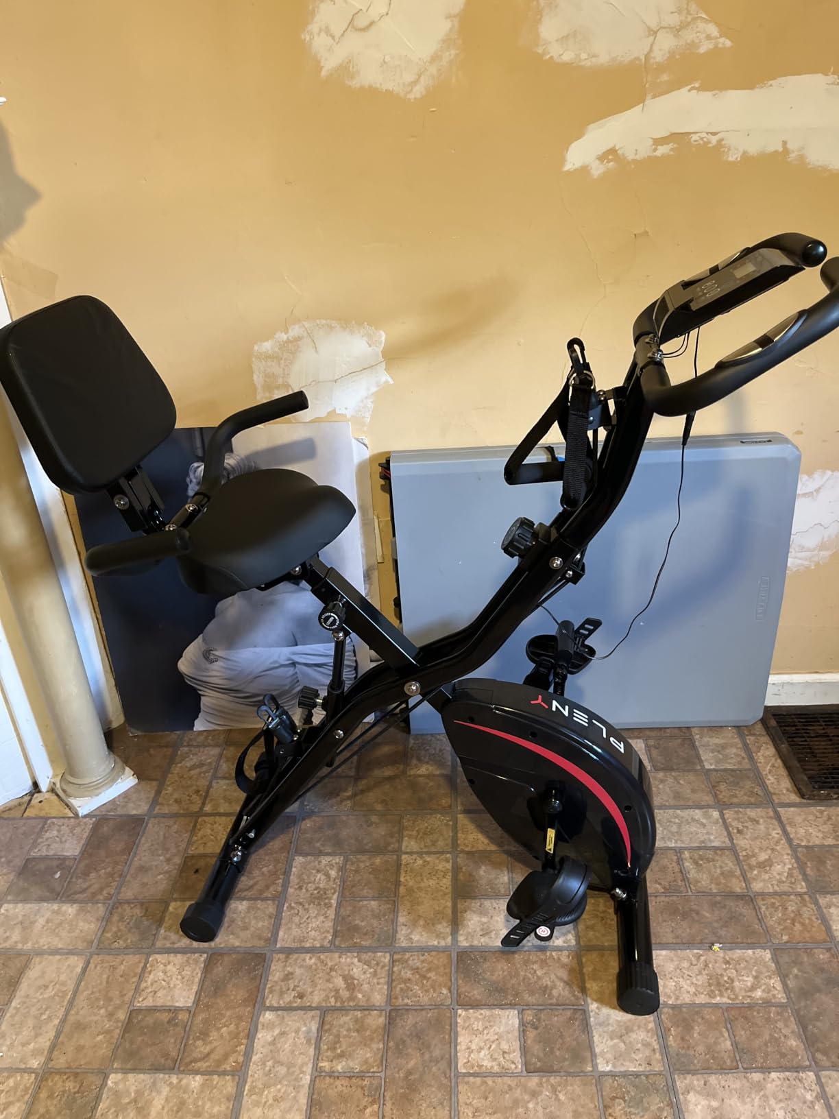 PLENY Folding Exercise Bike, 5 IN 1 Indoor Stationary Bikes for Home | Workout Bike with 6.6 LBS Flywheel, 16-Level Adjustable Magnetic Resistance, 330LB Weight Capacity, Back Support Cushion customer photo 1
