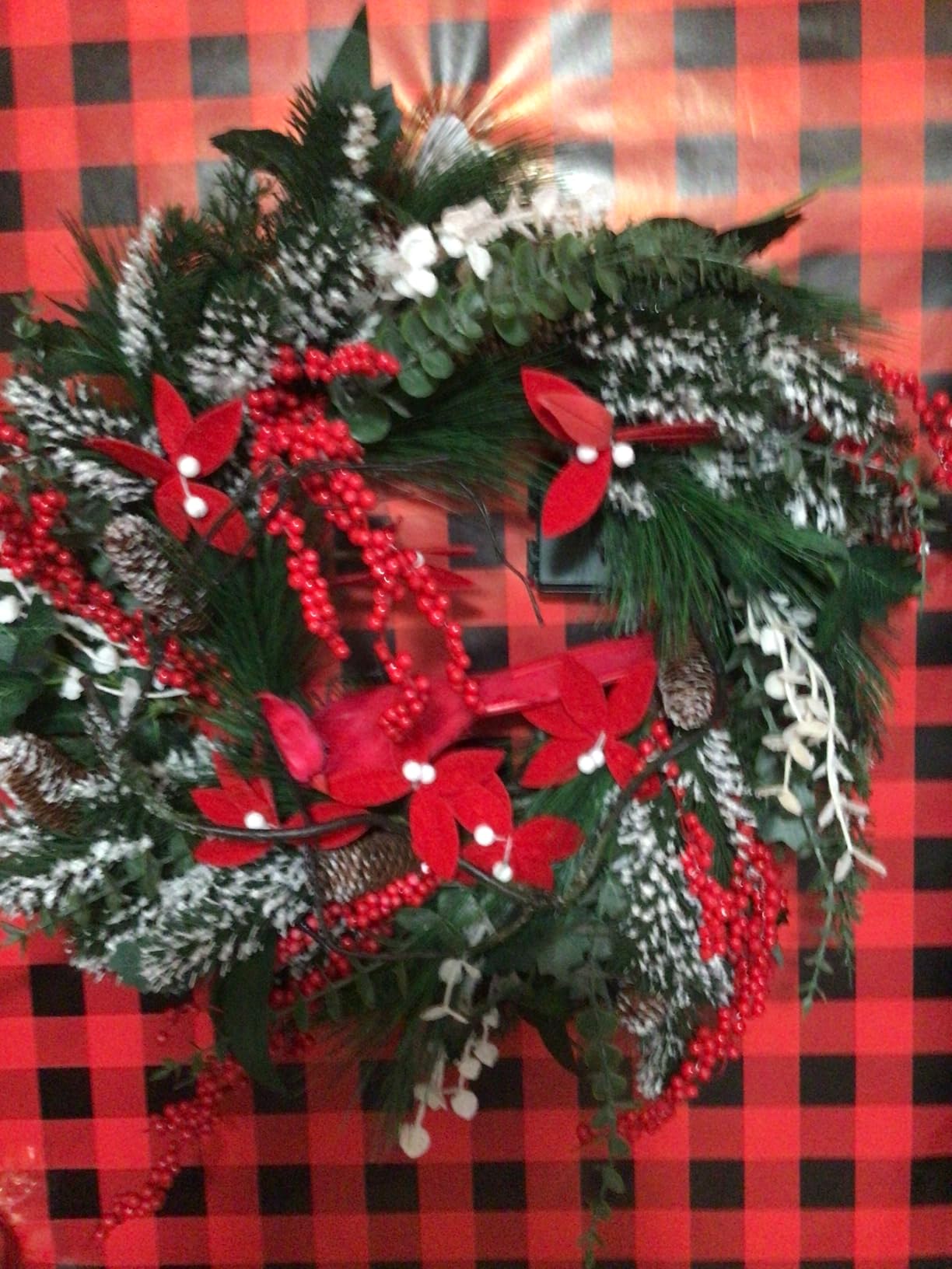 Christmas Wreath with Lights, Soomeir 24 Inch Lighted Christmas Wreaths for Front Door with Pine Needles and Berries, Large Prelit Wreath for Holiday Winter Window Outdoor Indoor Xmas customer photo 1